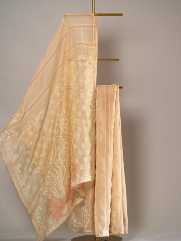 Cream silk organza saree