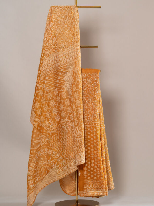 Sunflower Yellow Chikankari saree