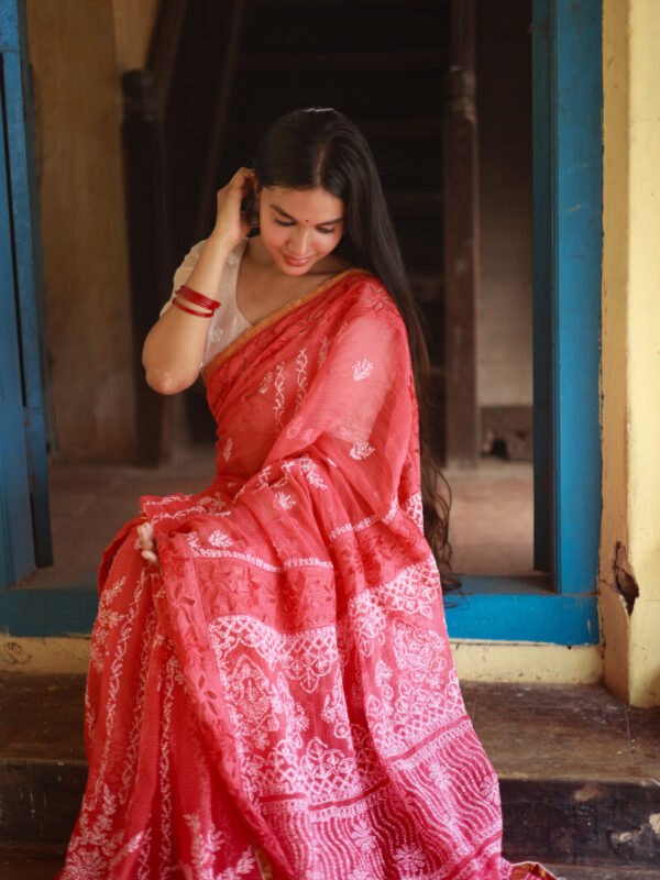 Red Chikankari Kota Saree
