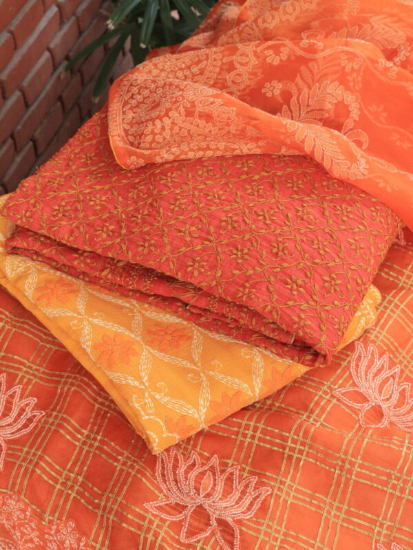 Chikankari Orange Kota Saree Alankrit