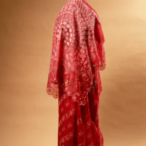 Dark Pink Silk Organza Chikankari Saree with Scallops