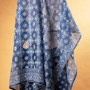 Dark Blue Silk Organza Saree with Tapechi Embroidery