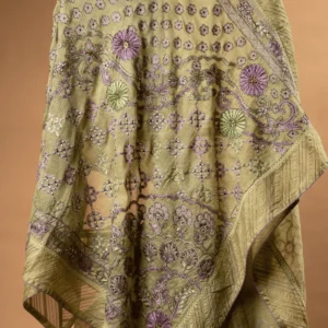 Royal Green Kota Saree with Sequins, Cutdana & Pintucks