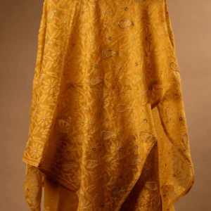 Mustard Yellow Silk Organza Saree with Zardozi, Beadwork & Kasab