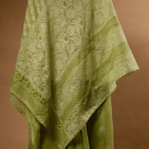 Light Green Kota Saree with Pintucks, Tapechi Embroidery & Cutwork