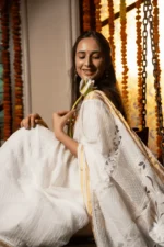 Kota Chikankari Saree for Onam with Elegant Cutwork Detailing - Image 7