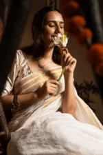 Kota Chikankari Saree for Onam with Elegant Cutwork Detailing - Image 2