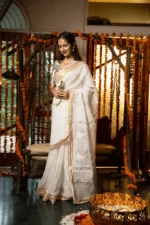 Kota Chikankari Saree for Onam with Elegant Cutwork Detailing