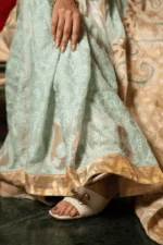 Golden Tissue Saree with Chikankari Embroidery for Onam - Image 7