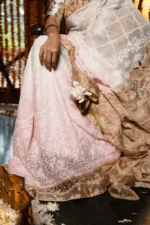 Handcrafted Chikankari Saree with Golden Tissue Border for Onam - Image 6