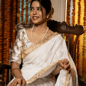 Onam Special Saree in Kota Chikankari with Rich Cutwork Border