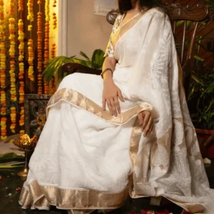 Kota Chikankari Outfit with Golden Tissue for Onam Celebrations