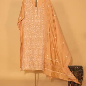 Orange Tissue Semi-Stitched Suit Set with Sequins Embroidery