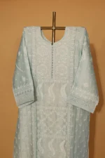 Turquoise Chanderi Silk Sequined Suit Set – Semi-Stitched 3 Pc - Image 3