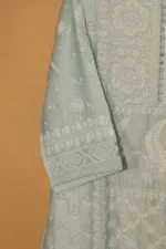 Turquoise Chanderi Silk Sequined Suit Set – Semi-Stitched 3 Pc - Image 4