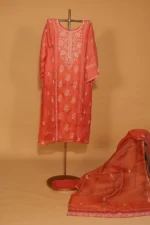 Red Kota Suit Set – Semi-Stitched 3 Pc with Elegant Embroidery - Image 5