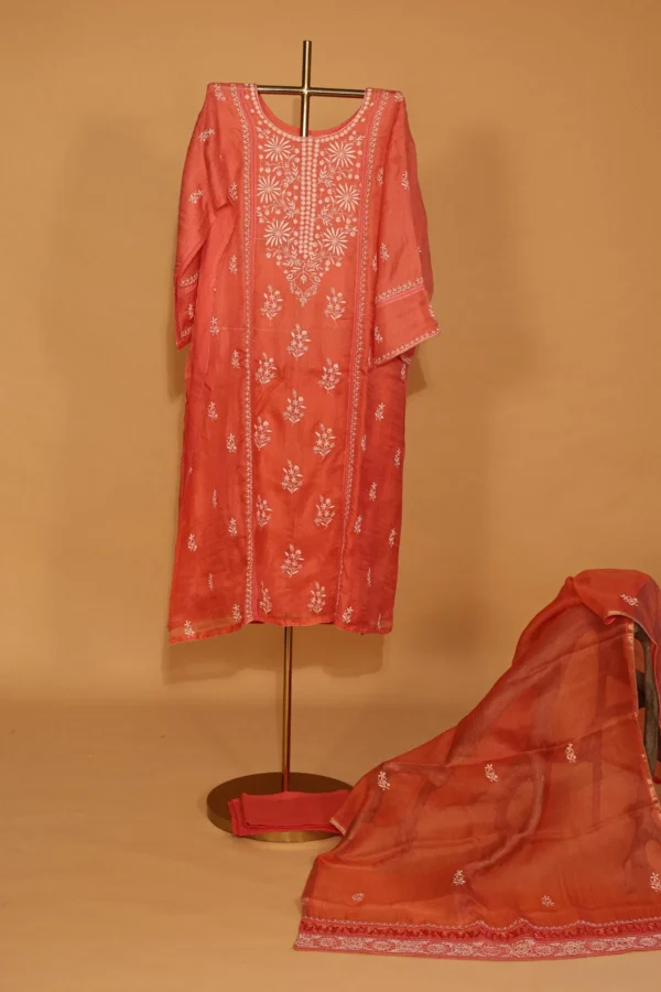 Red Kota Suit Set – Semi-Stitched 3 Pc with Elegant Embroidery - Image 5