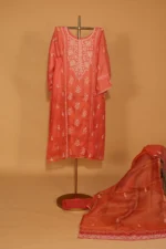 Red Kota Suit Set – Semi-Stitched 3 Pc with Elegant Embroidery - Image 4