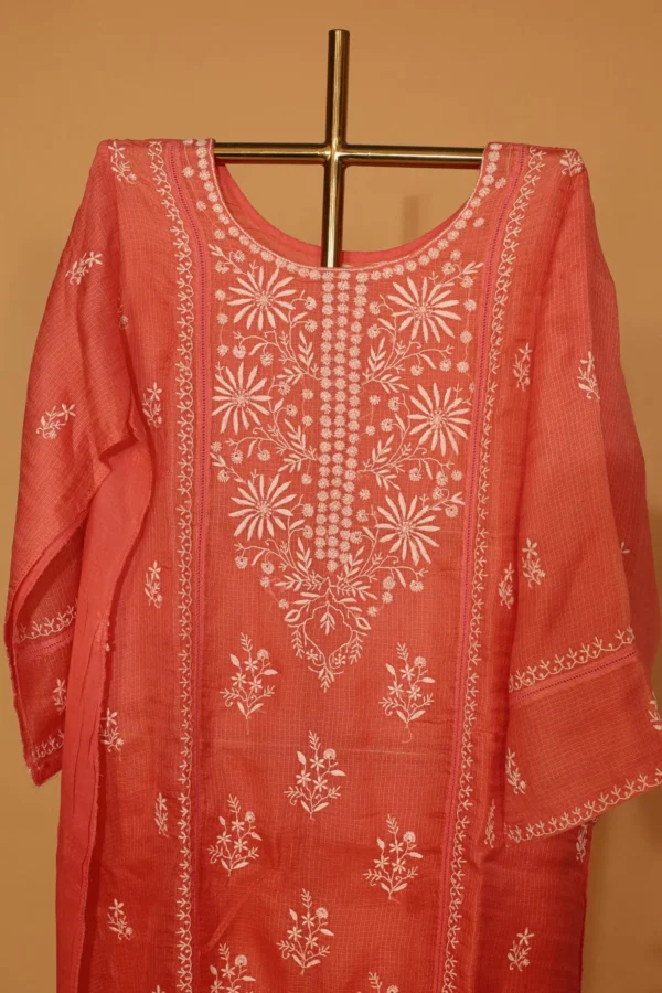 Red Kota Suit Set – Semi-Stitched 3 Pc with Elegant Embroidery - Image 3