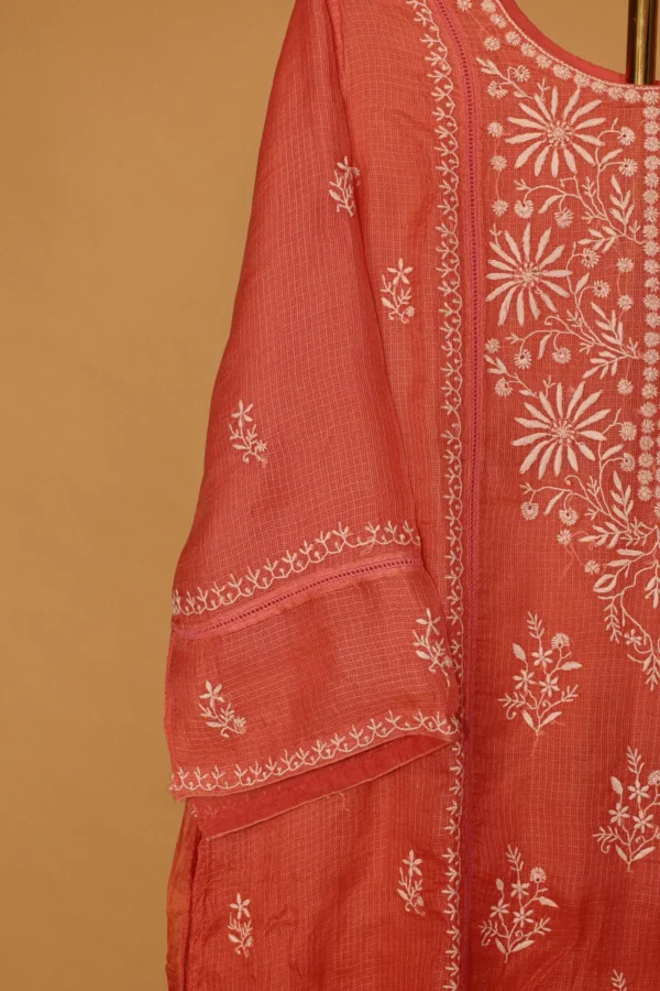 Red Kota Suit Set – Semi-Stitched 3 Pc with Elegant Embroidery - Image 2