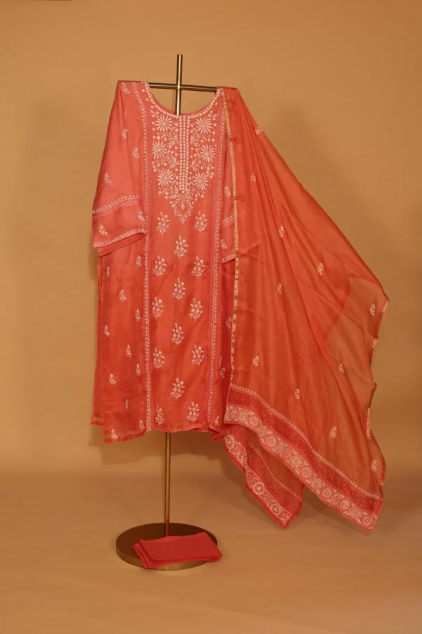 Red Kota Suit Set – Semi-Stitched 3 Pc with Elegant Embroidery - Image 1