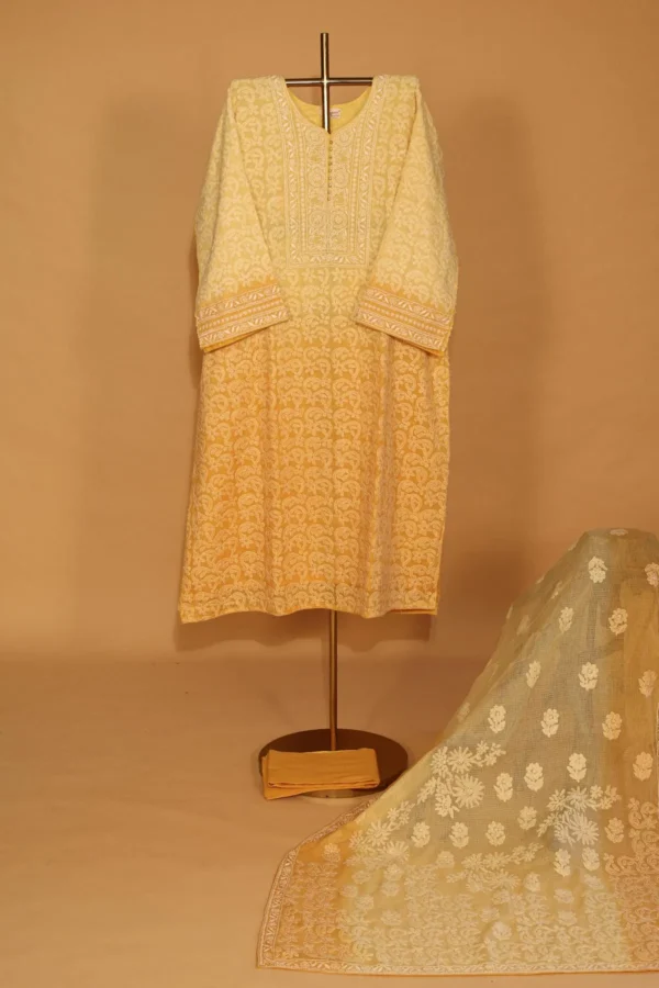 Yellow Kota Suit Set – 3 Pc Semi-Stitched with Elegant Embroidery - Image 2
