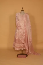 Pink Silk Organza Stitched Suit Set with Sequins Embroidery - Image 4