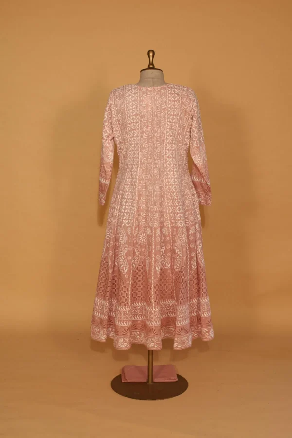Pink Silk Organza Stitched Suit Set with Sequins Embroidery - Image 5