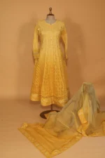 Yellow Voil Anarkali Full Flared 3 Pc Set with Elegant Embroidery
