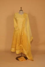 Yellow Voil Anarkali Full Flared 3 Pc Set with Elegant Embroidery - Image 3