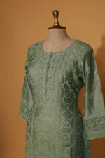 Mint Green Tussar Silk Suit Set – 3 Pc Stitched with Elegant Work - Image 2