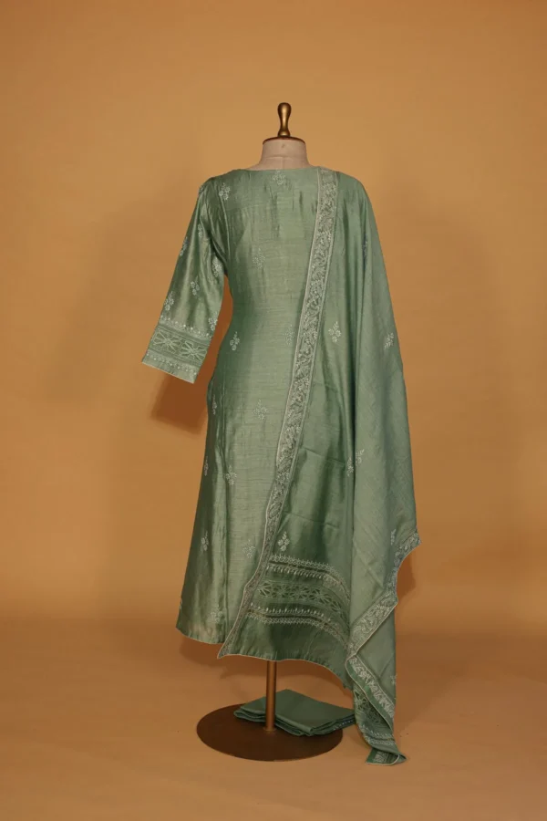 Mint Green Tussar Silk Suit Set – 3 Pc Stitched with Elegant Work - Image 4