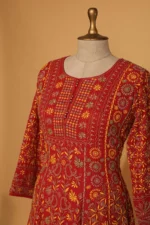 Bright Red Georgette Anarkali Set with Chikankari Embroidery