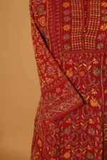 Bright Red Georgette Anarkali Set with Chikankari Embroidery - Image 4