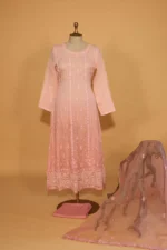 Pink Silk Organza Stitched Suit Set with Sequins Embroidery - Image 6