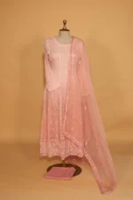 Pink Silk Organza Stitched Suit Set with Sequins Embroidery - Image 9