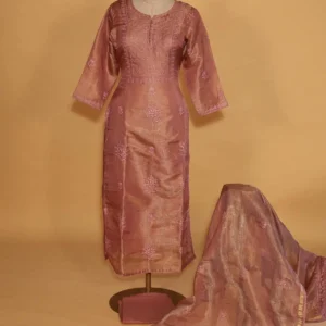 Onion Pink Tissue Suit Set – 3 Pc Stitched for Festive Occasions