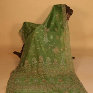 Heavy Work Green Silk Organza Festive Saree