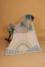 Blue Handpainted Chikankari Silk Organza Saree - Image 2