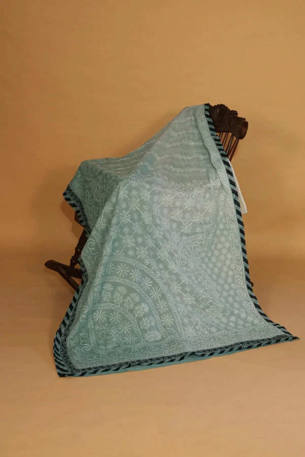 Blue Kota Chikankari Saree with Blouse Piece - Image 2
