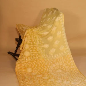 Yellow Kota Chikankari Saree with Blouse Piece