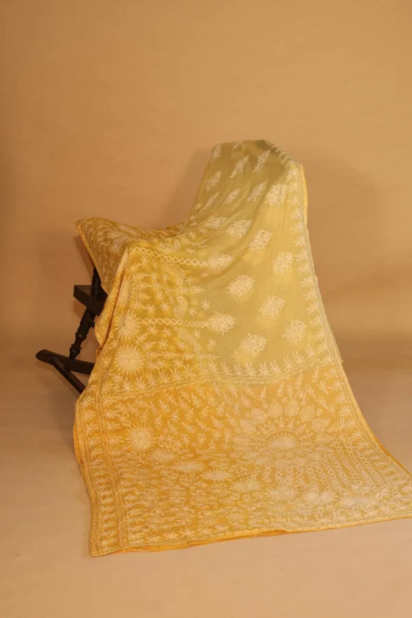 Yellow Kota Chikankari Saree with Blouse Piece - Image 1