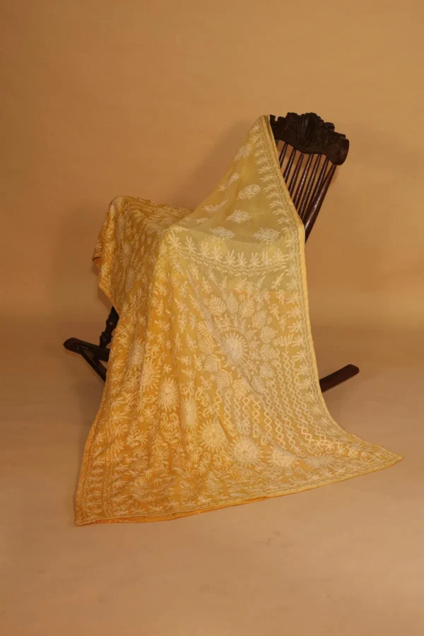 Yellow Kota Chikankari Saree with Blouse Piece - Image 2