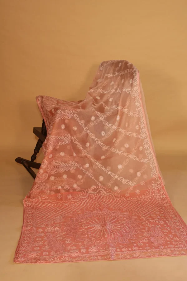 Silk Organza Saree with Tapechi Embroidery and Cutwork - Image 1