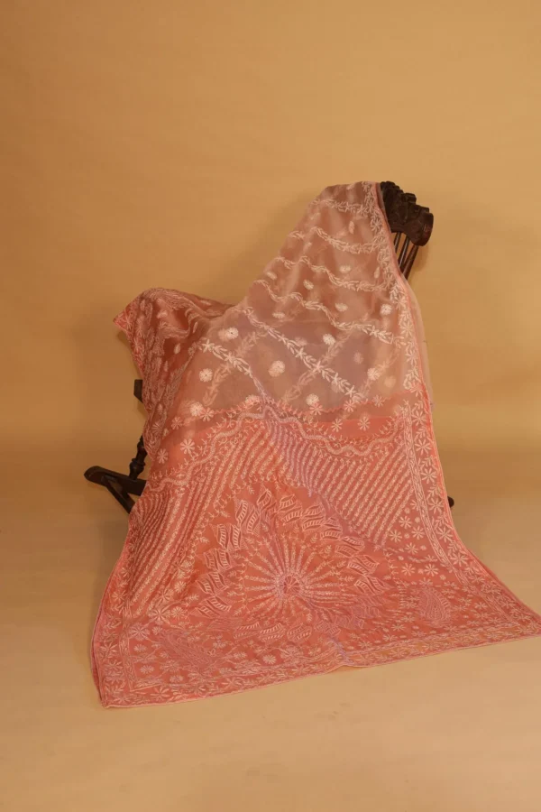 Silk Organza Saree with Tapechi Embroidery and Cutwork - Image 2
