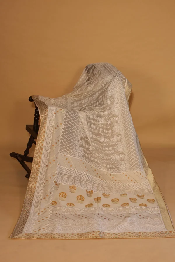 Silk Organza Saree with Golden Patti Border - Image 1