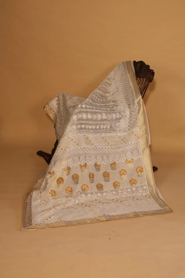 Silk Organza Saree with Golden Patti Border - Image 2