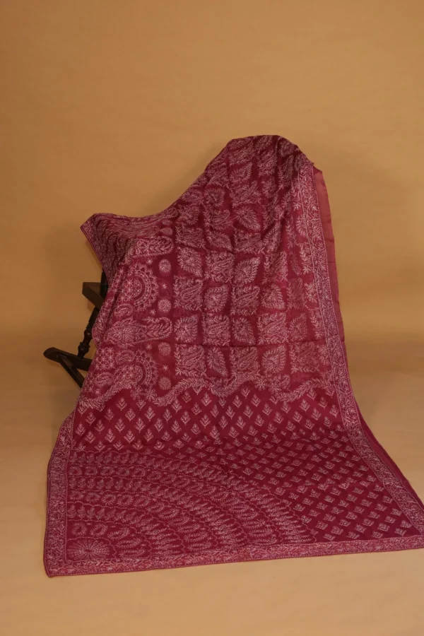 Purple Silk Organza Saree with Heavy Embroidery - Image 1