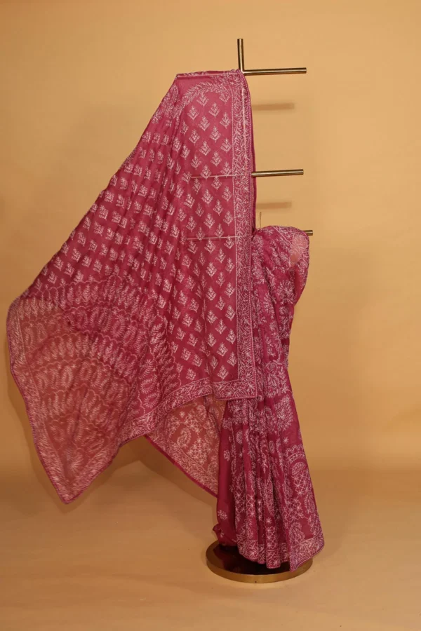 Purple Silk Organza Saree with Heavy Embroidery - Image 5