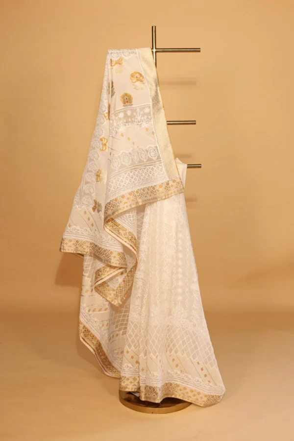 Silk Organza Saree with Golden Patti Border - Image 3